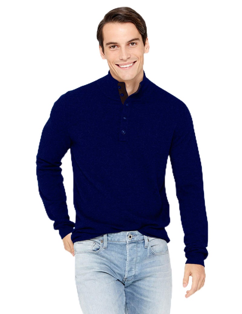 State Cashmere Button Up Mock Neck Sweater - Long Sleeve Pullover for Men Made with 100% Pure Cashmere Sourced from Inner Mongolia Goats - Soft, Lightweight & Versatile - (Navy, X-Large) - Image 1